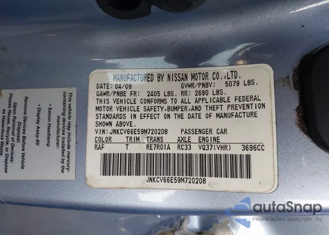 2009 Infiniti G37 z USA, uszkodzony, nr VIN JNKCV66E59M720208